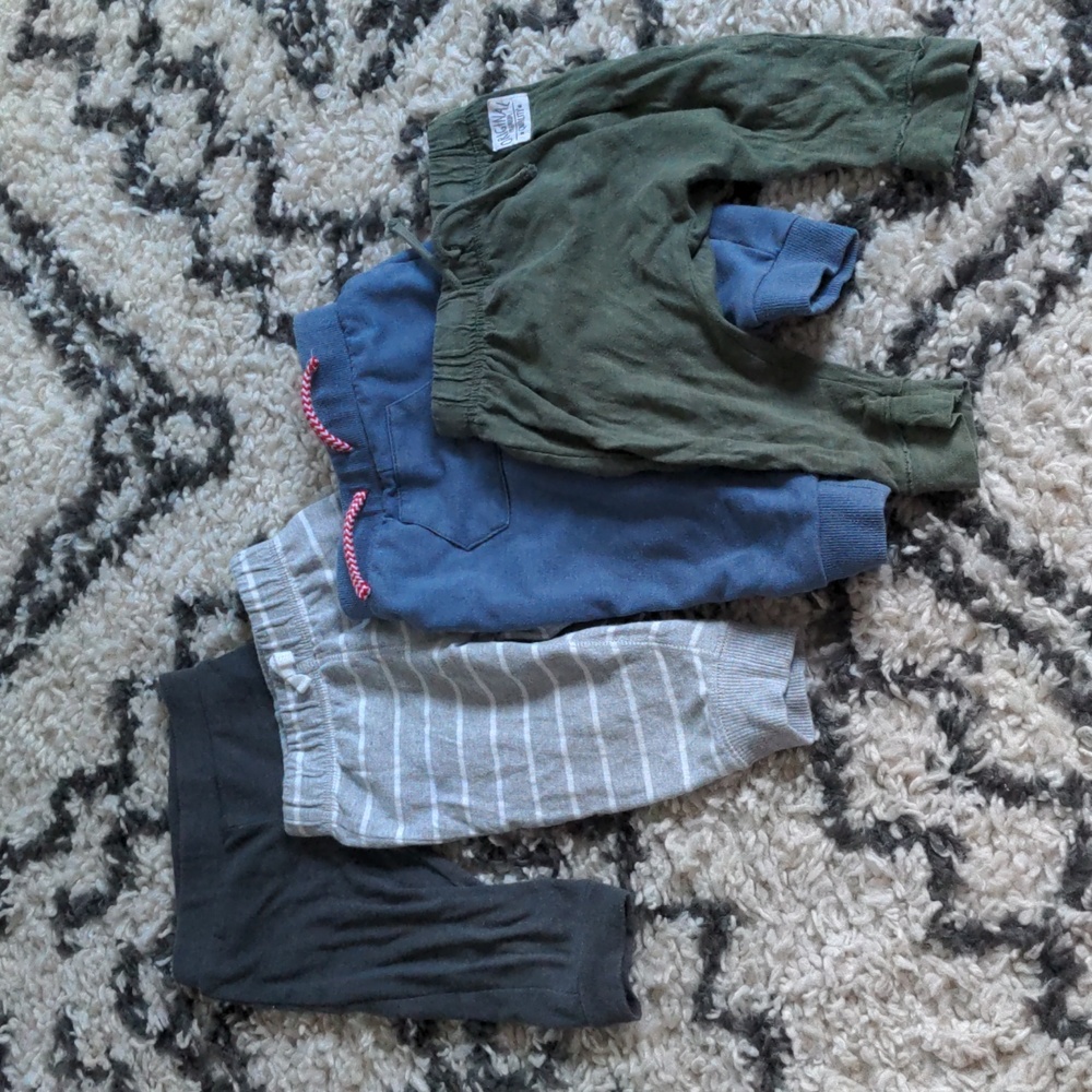 Grey blue, stripes and green Baby boy jogger or pants bundle